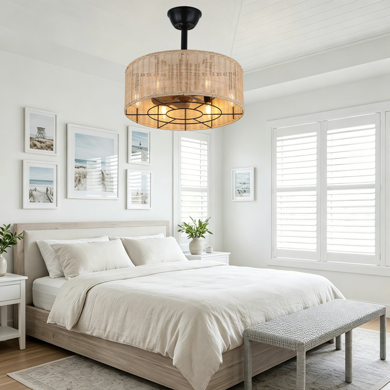 Ventilateur de plafond en rotin tissé en cage 18 po avec lumières et télécommande Boho