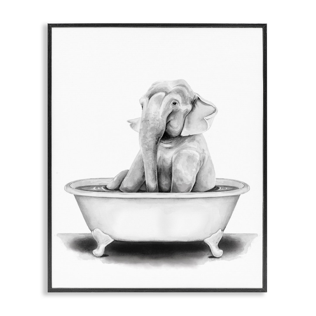 'Elephant in a Tub Funny Animal Bathroom' by Rachel Neiman - Drawing Print Stupell Industries Frame 