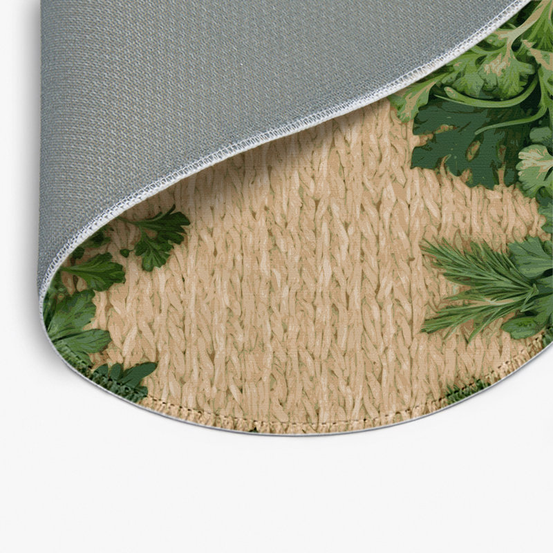 Botanical Green Indoor and Outdoor Area Rug, Round 5'