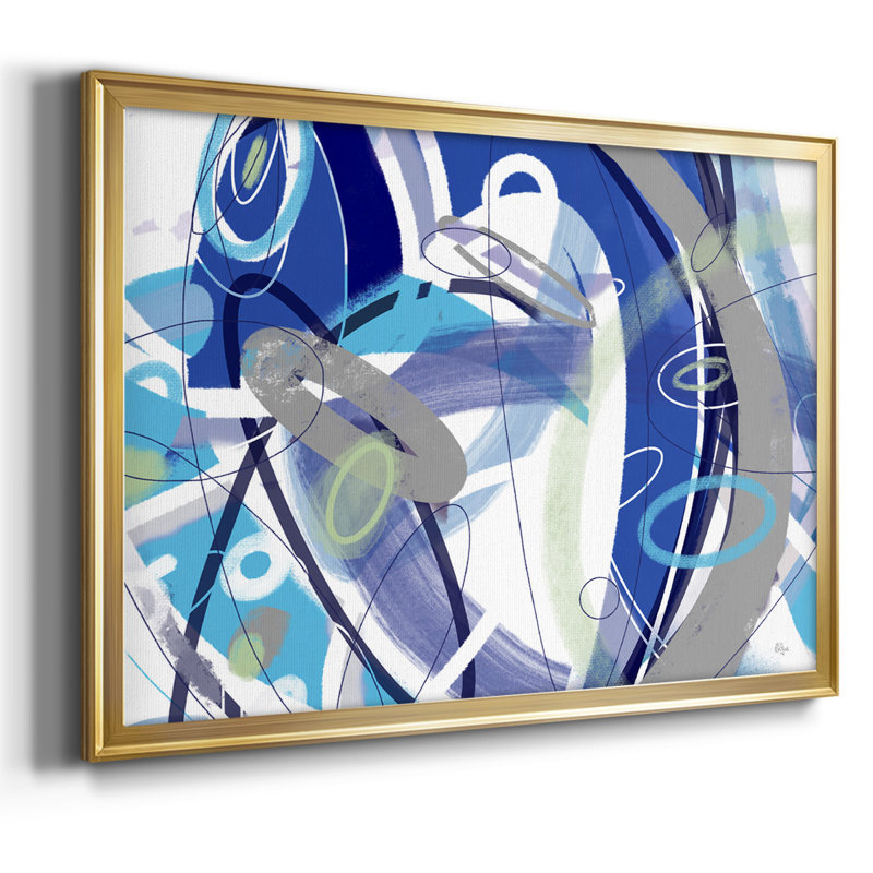«Blue Flow», toile tendue avec châssis_RID063, H 26 po x l 38 po x P 1,5 po, Or