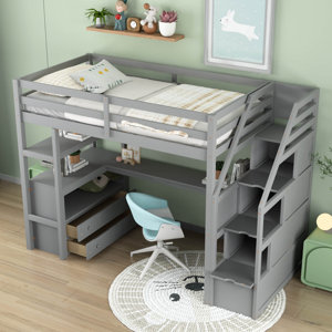 Harriet Bee Harvi Kids Twin Loft Bed with Drawers | Wayfair