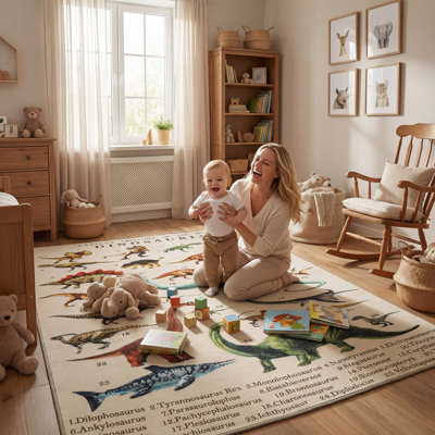 Très grand tapis de jeu pour bébé éducatif en polyester 79 po x 59 po, tapis de jeu antidérapant pour tout-petits, salon et chambre à coucher avec motif de dinosaures, kaki
