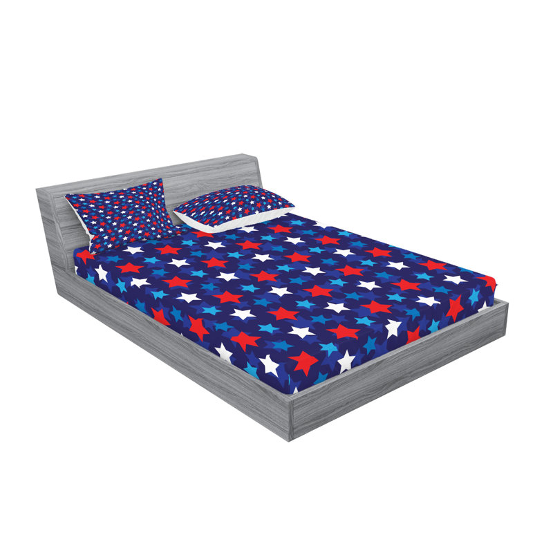 Drap-housse et coussin décoratif Ambesonne, bleu foncé, blanc, Ensemble de draps pour très grand lit californien