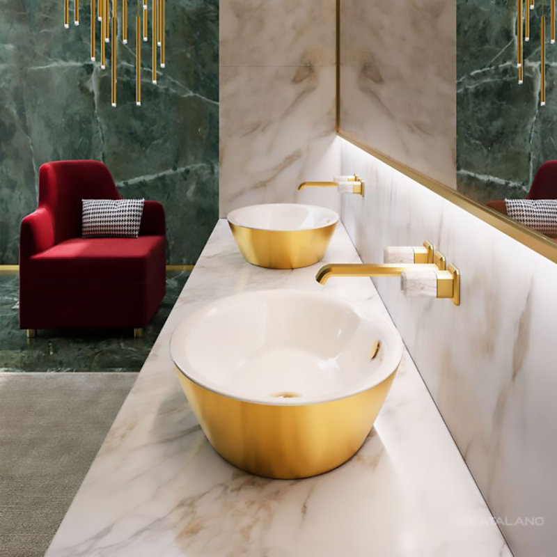 Catalano 16.54'' Fireclay Oval Bathroom Sink, White/Gold
