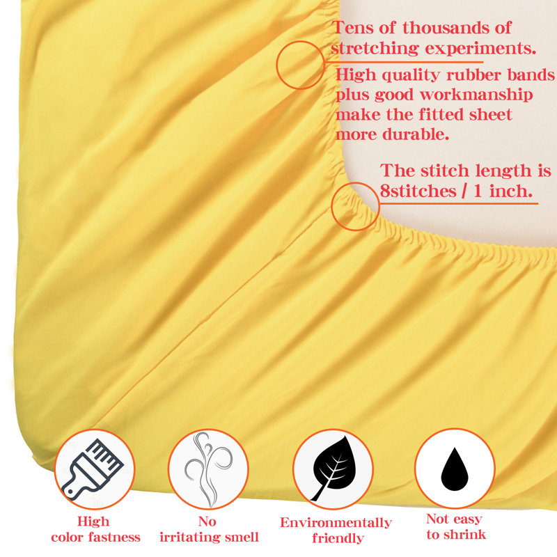 Ensemble de draps, ensemble de draps en microfibre brossée 1800 avec poche profonde - NTBAY, Jaune