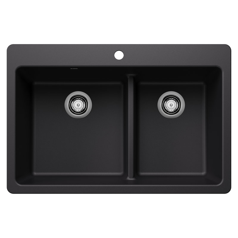 Évier de cuisine à double cuve 60/40 à double cuve avec séparation à faible encombrement LGR SILGRANIT - Noir charbon