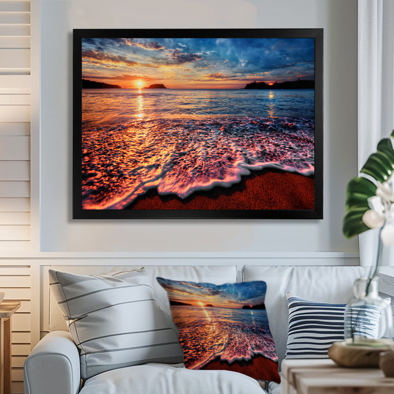 Reproduction de photo, "Peaceful Evening Beach", impression sur toile côtière, H 30 po x l 40 po, Impression encadrée, Noir