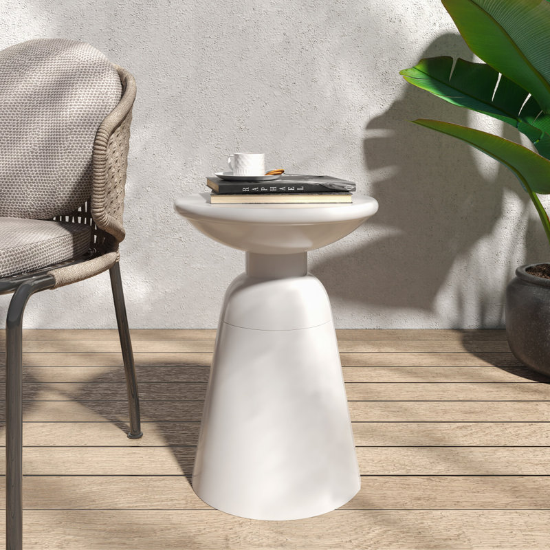 Table de bout d'extérieur en métal pour patio, Blanc