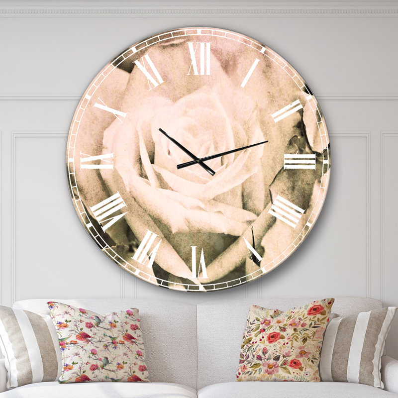 Bouquet de roses noir et blanc - Horloge murale traditionnelle, Surdimensionné