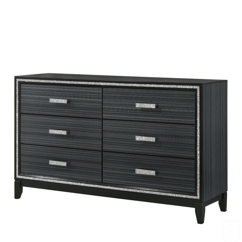 Commode double à 6 tiroirs Festus, Noir patiné