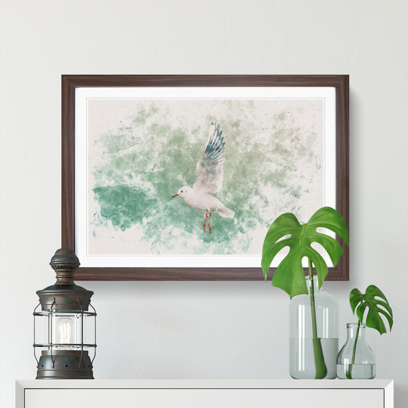 Seagull - Picture Frame Painting Print, 24cm H x 33cm W x 2cm D, Walnut Framed