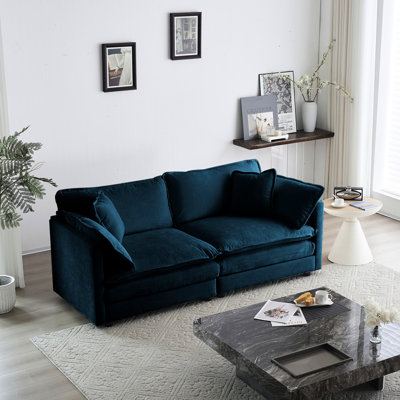 Blue Chenille 2 For Home, Sponge Padding, Solid Wood Frame, Elegant Breathable Upholstery Modern Living Room Furniture - Couch, 4 Pillows, Cozy