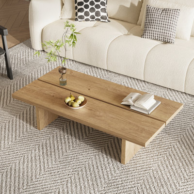47'' Rectangular Wooden Coffee Table, Farmhouse Coffeee Table Retro Oak Veneer For Living Room, Home Office, Apartment