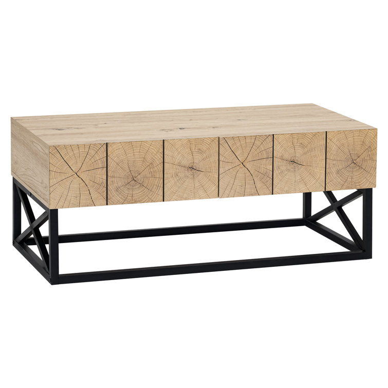 Natural 43" W Rectangular Coffee Table with Two Drawers