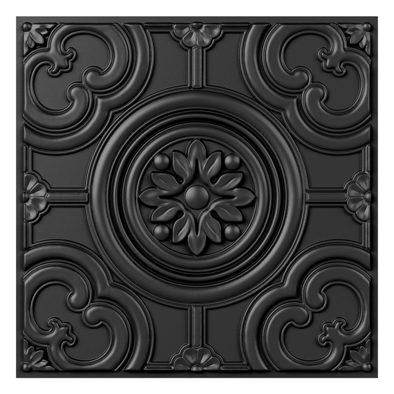Paquet de 12 tuiles de plafond de 24 po x 24 po, panneaux de plafond à coller 3D en PVC (48 pieds carrés / caisse), Noir
