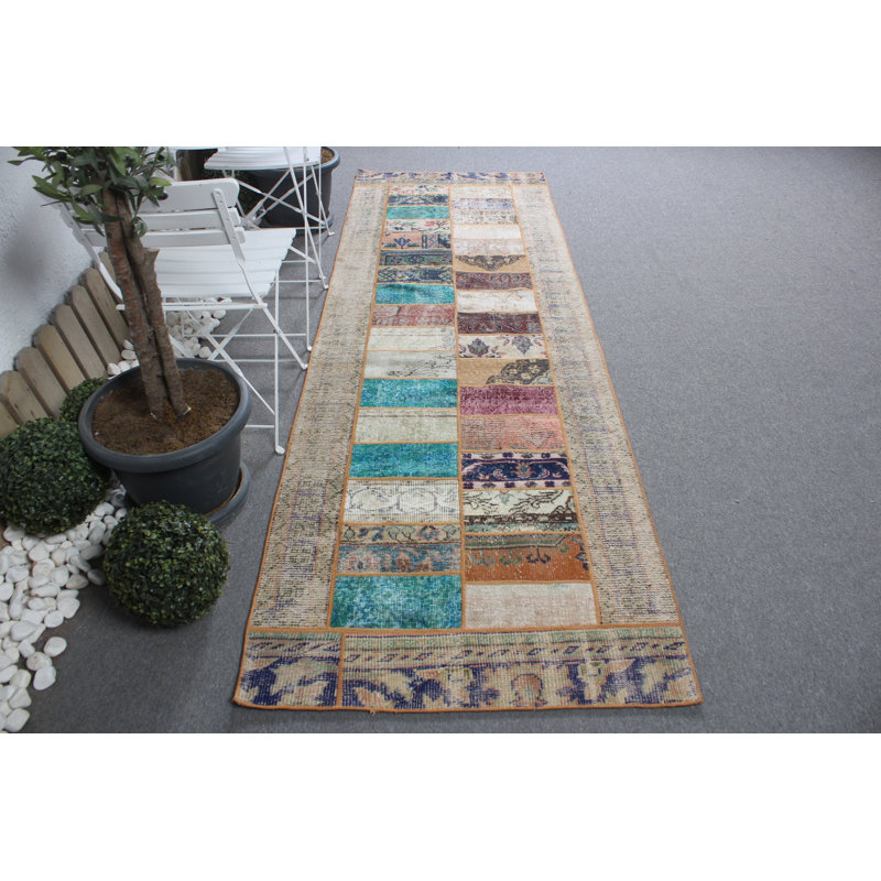 Tapis de style rétro rétro Oushak à motif arc-en-ciel idéal pour les escaliers et les intérieurs modernes