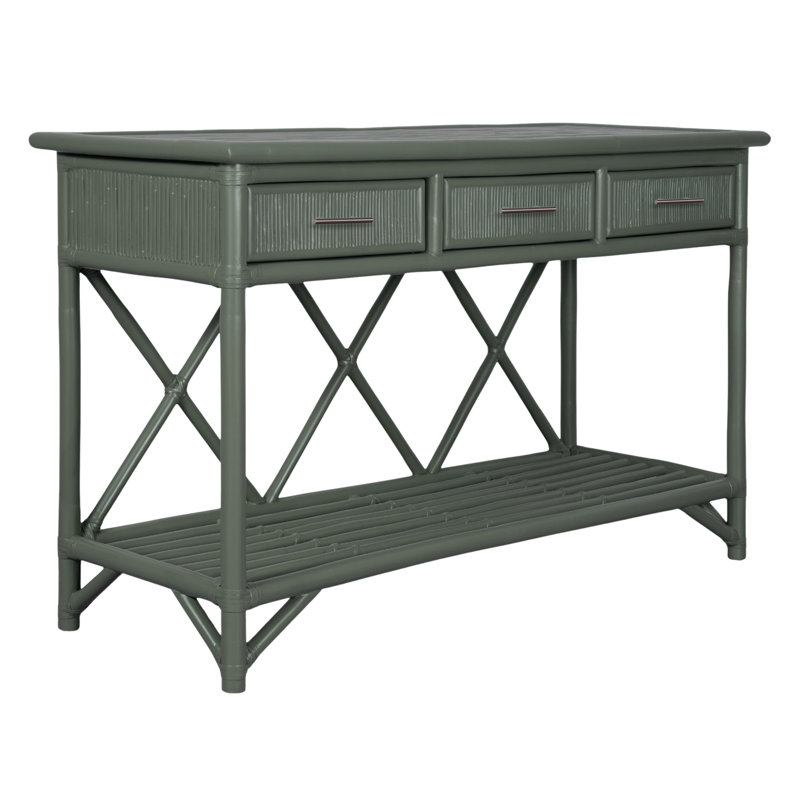 54'' Wide 3 Drawer Rattan Wood Sideboard, Evergreen