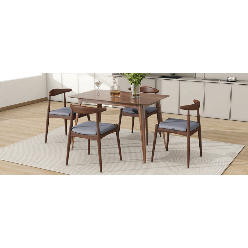Ensemble de salle à manger 5 pièces 1 table 4 chaises, structure en bois d'hévéa, plateau en faux bois
