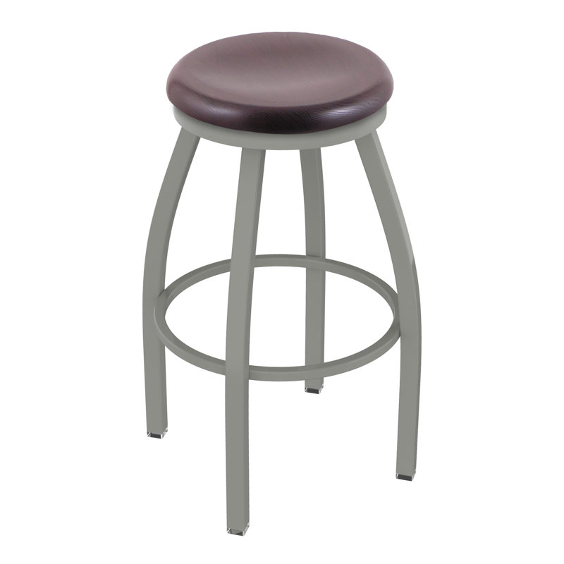 802 Misha Swivel Bar Stool, Anodized Nickel, Dark Cherry Oak, Bar Stool (30" Seat Height)