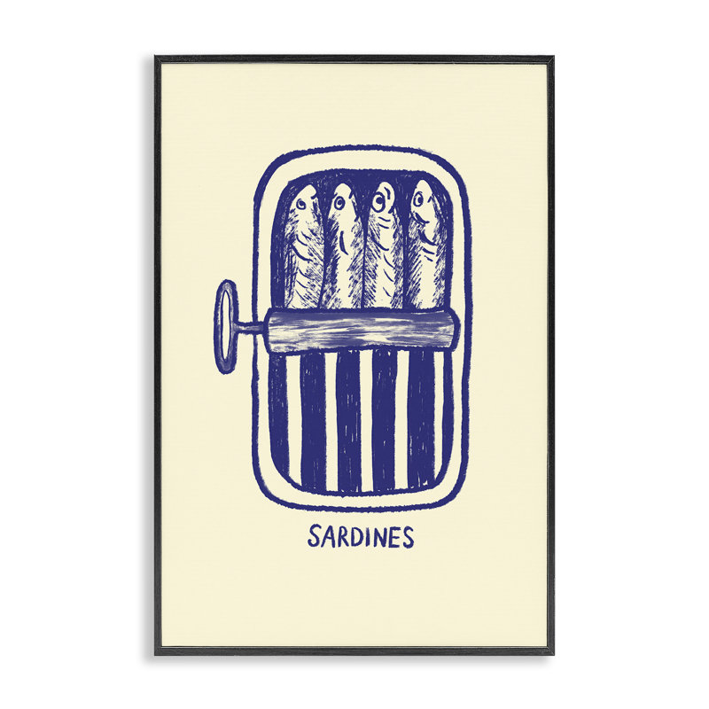Illustration de sardines en conserve, estampe numérique, design par Florentina Dolci, H 18 po x l 12 po
