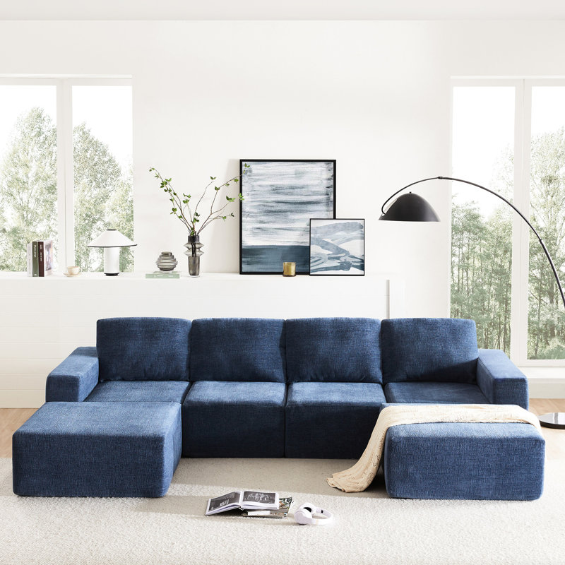 Élégant canapé modulaire rembourré avec repose-pieds, tissu chenille, 110 x 72 po, sans assemblage, pour une décoration intérieure polyvalente de 110 x 72 x 30 po, salon et chambre à coucher