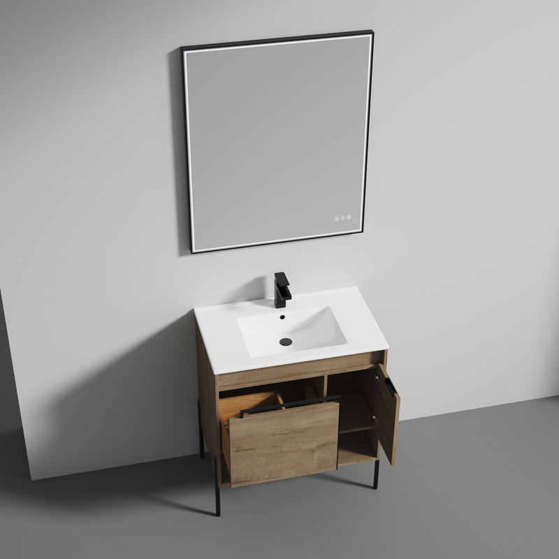 Gentofte 30'' Single Bathroom Vanity with Ceramic Top, Natural