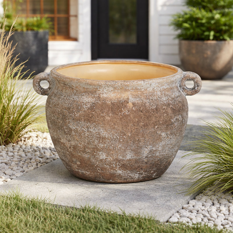 Hooge Textured Stoneware Jug Planter, 8" H x 13" W x 11" D, Ivory