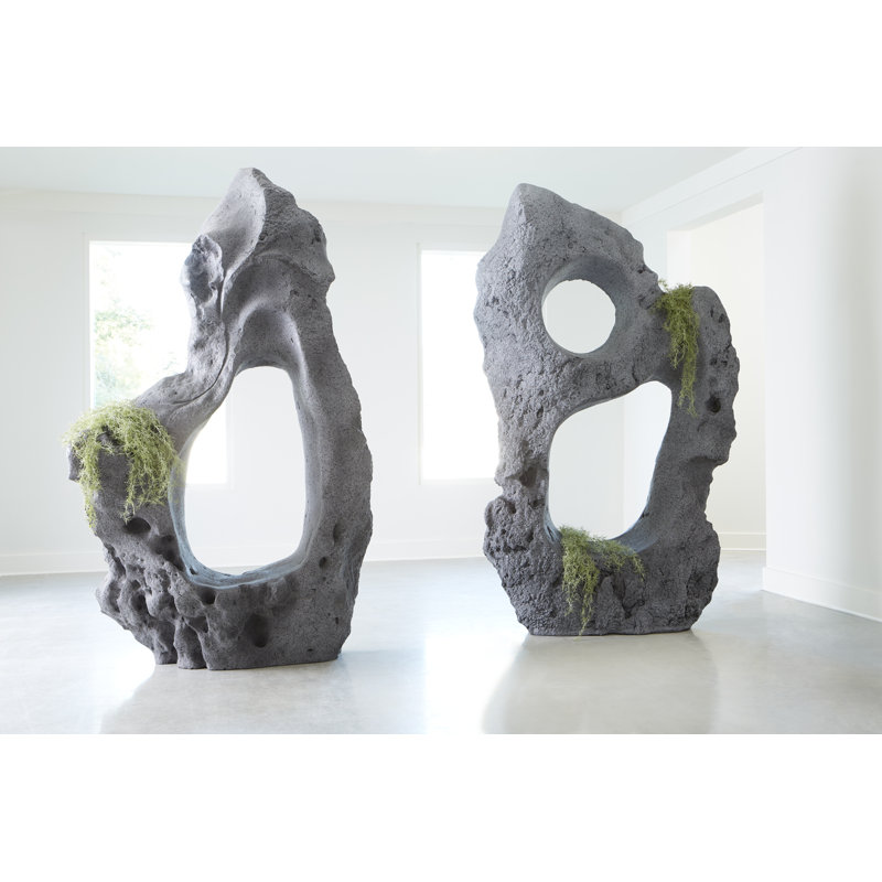Formations Colossal Cast Stone Sculpture, Two Holes, Charcoal Stone