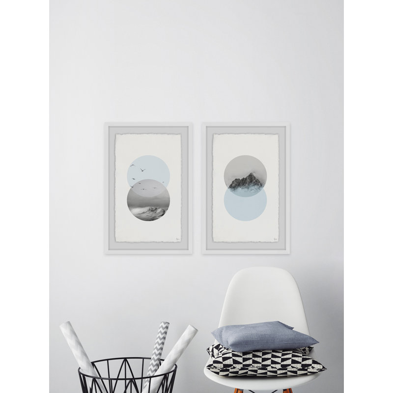 «Waves and Mountain Diptych», ensemble de 2 reproductions d'impressions encadrées, H 30 po x l 20 po x L 1,5 po