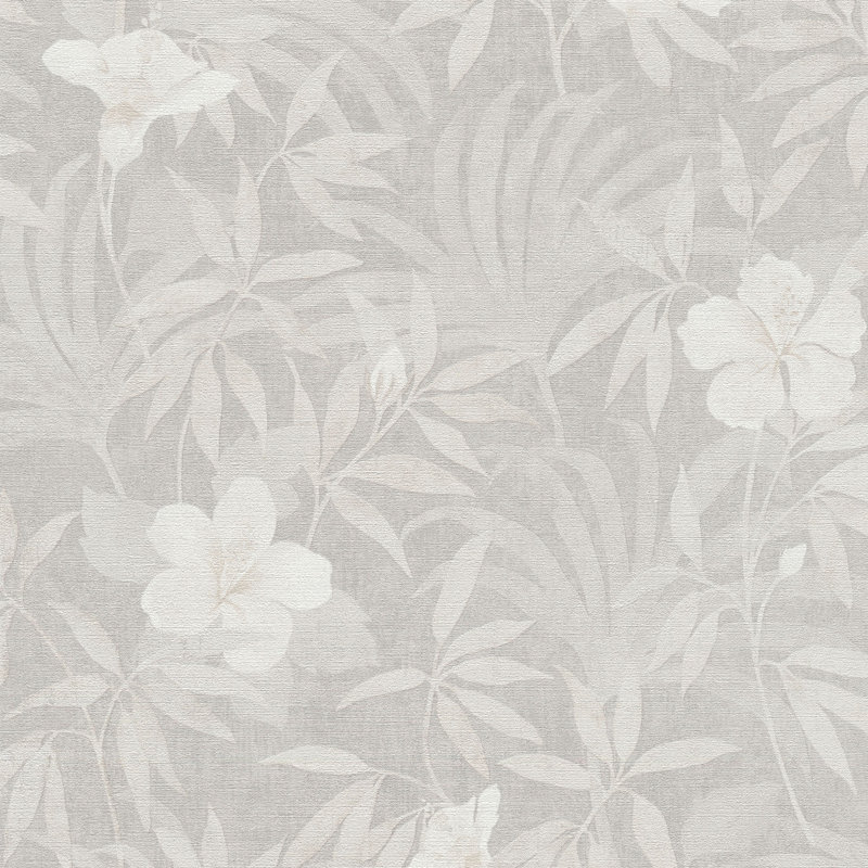 Floral 10.05m x 53cm Textured Matte Wallpaper Roll, Grey/Beige
