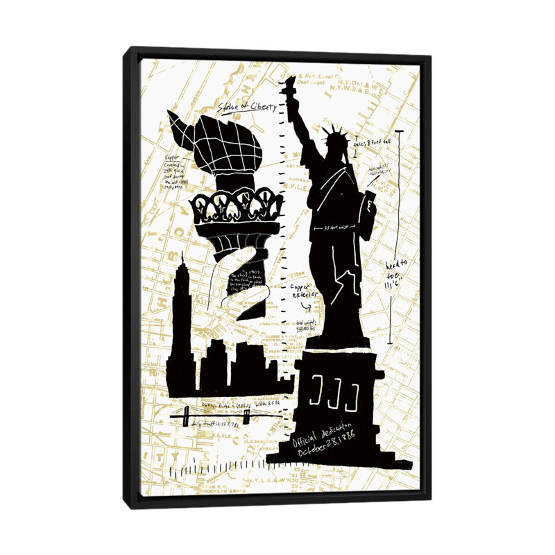 NY Deco II, impression sur toile, H 26 po x l 18 po x P 1,5 po, Toile encadrée noire, Pas de tapis