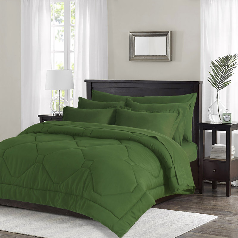  Ensemble d'édredon 8 pièces avec draps toutes saisons dans un sac, Vert, Édredon très grand + 7 pièces supplémentaires