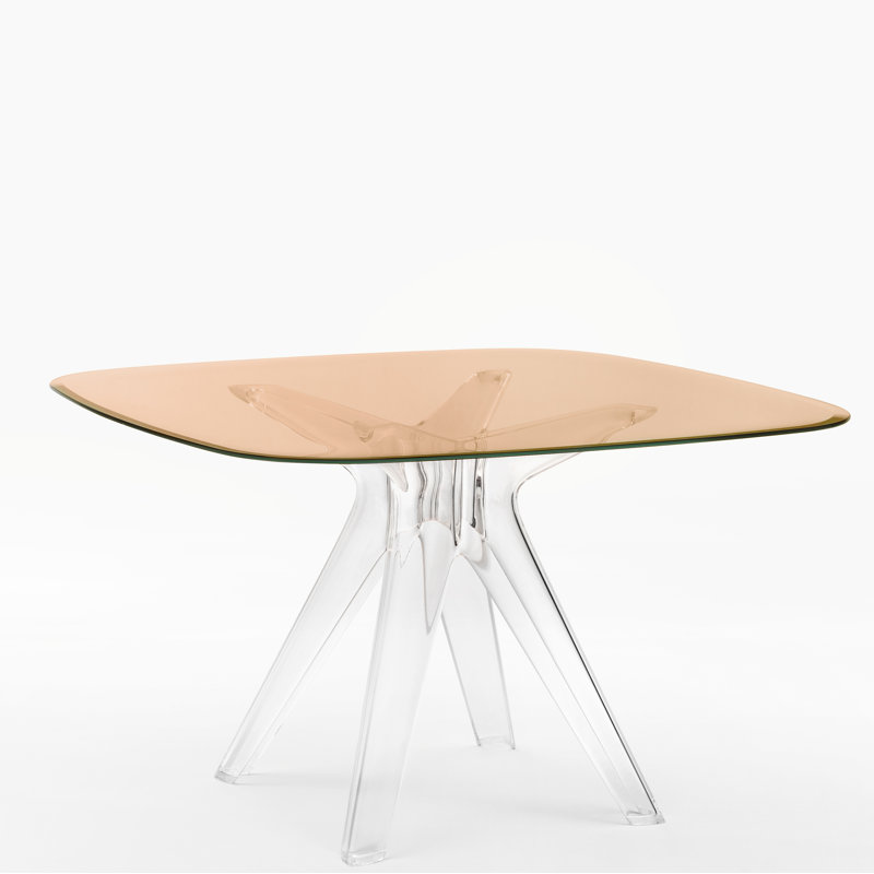 Sir Gio Square Glass Dining Table, Transparent, Pink