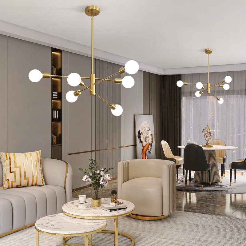 6 - Light Dimmable Sputnik Spider Chandelier, Gold