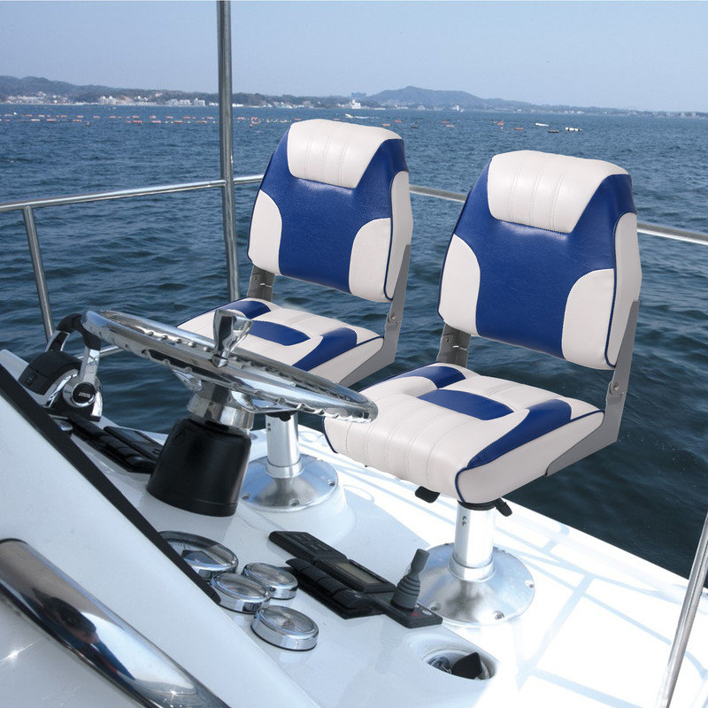 Folding Beach Chair, White/Blue