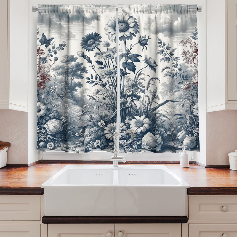 Floral Kitchen Curtain, 55" W x 24" L