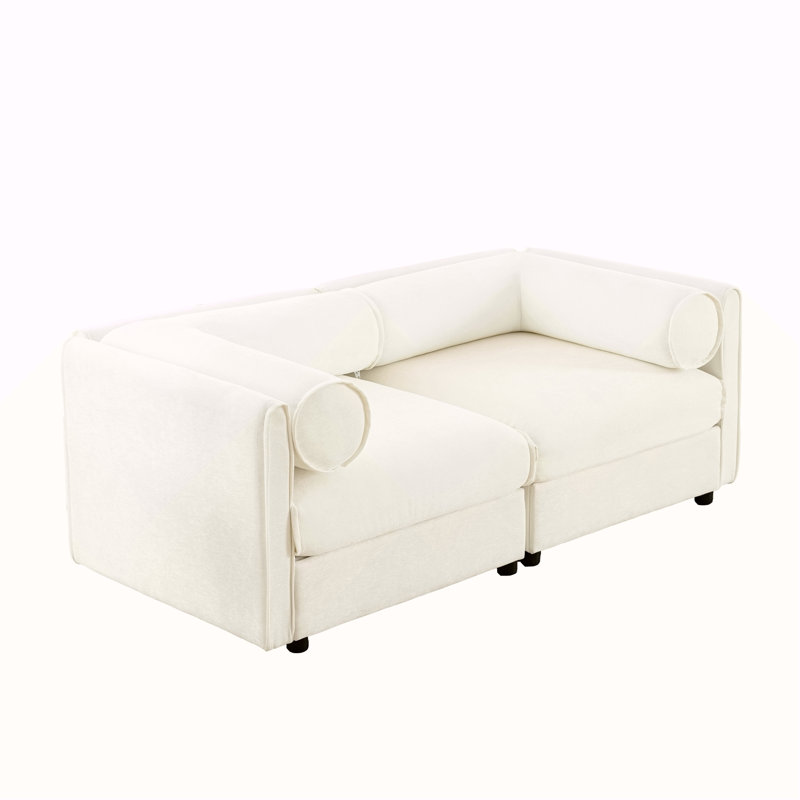 Élégant canapé 2 places en chenille avec siège de rangement, dossier cylindrique et accoudoirs, causeuse moderne en tissu avec espace de rangement caché