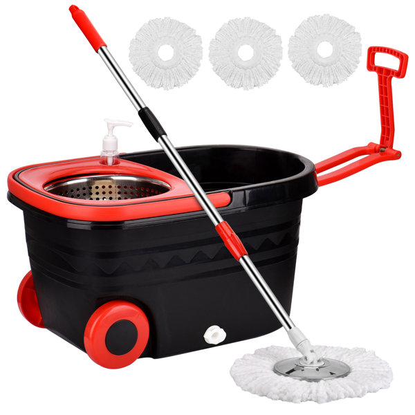 TOPMART 360 Degree Rotating Mop Bucket Set With 3 Microfiber Cloth