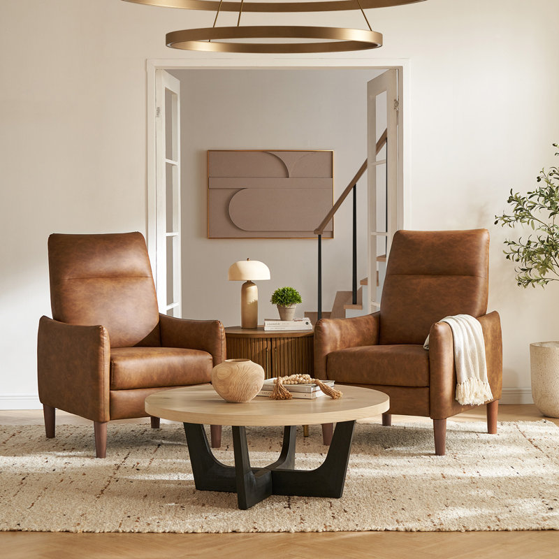 Upholstered Home Theater Seat, Brown Faux Leather