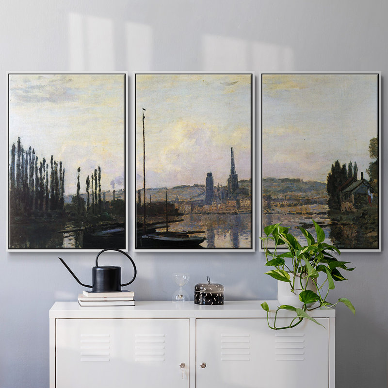 Vue de Rouen par Monet, 3 pièces, H 36 po x l 75 po x P 2 po, Blanc