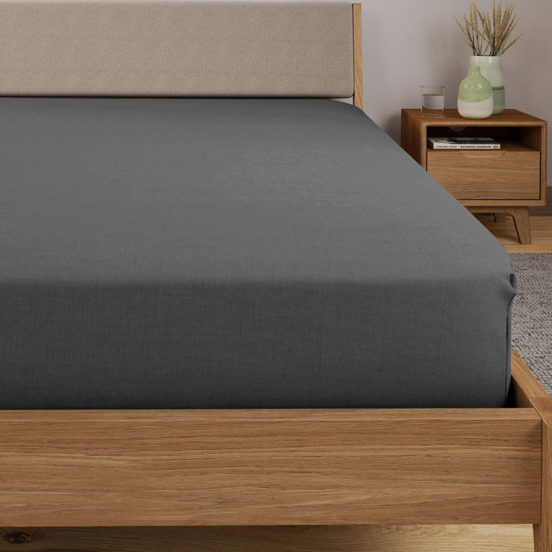 Kyonna 200 Thread Count Microfiber Brushed 25cm Fitted Sheet, Super King (6'), Charcoal