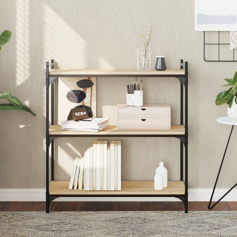 Aaleigha 86cm H x 30cm W Metal Standard Bookcase, 86cm H x 30cm W x 80cm D, Black