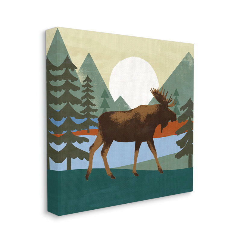 «Lakeside Woodlands Moose Walking Sunset» par Victoria Barnes - impression, Toile tendue, H 17 po x l 17 po x P 1,5 po