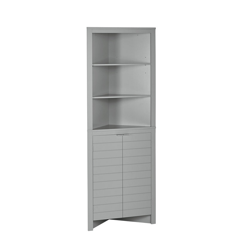 Gray Tall Corner Bathroom Storage Cabinet with Adjustable Shelving