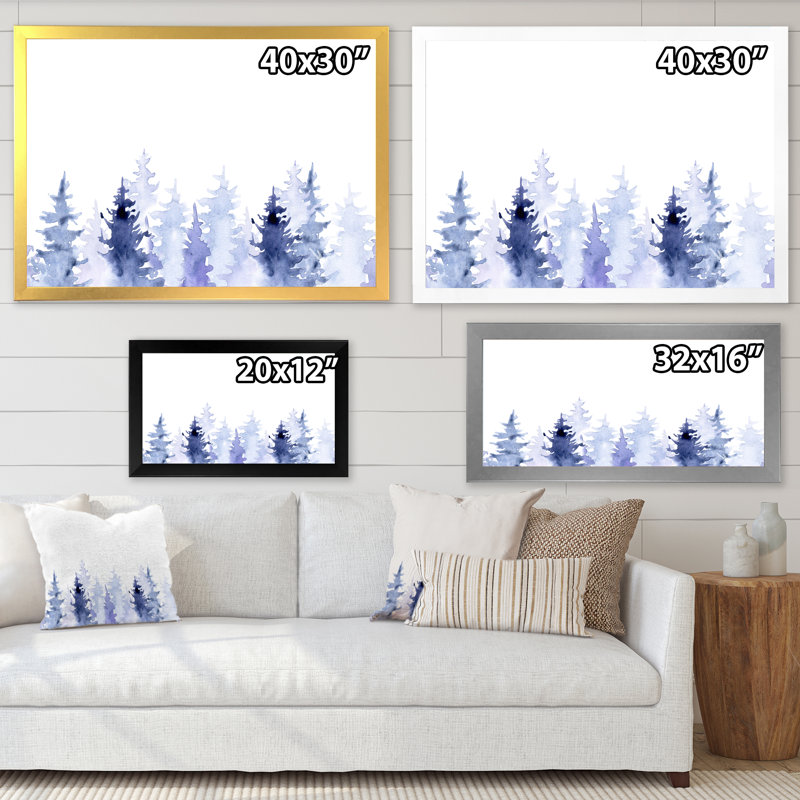 Dessin bleu de la forêt - peinture sur toile, H 12 po x l 20 po, Toile blanche avec cadre d'angle fermé