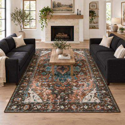 Tapis d'intérieur oriental persan lavable, résistant au passage, à poils courts, ne peluche pas, antidérapant et antitache, idéal pour l'entrée, la cuisine, la chambre, le salon et la salle à manger.
