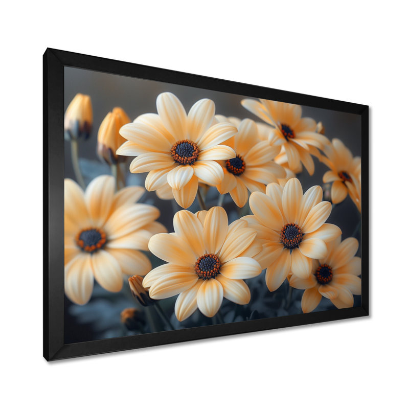 Décoration murale marguerites jaunes et noires soufflant IV - marguerites, Toile tendue, H 16 po x l 32 po