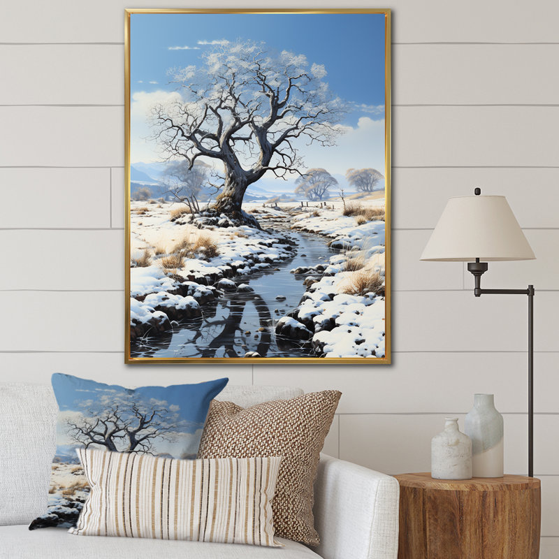 Loujain Tree Shades Of Stillness sur toile, H 32 po x l 24 po x P 1 po, Cadre flottant doré