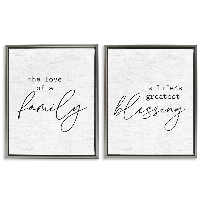 «Life's Greatest Blessing Quote», ensemble de 2 toiles flottantes encadrées par lettres et lignes, Cadre flottant gris lustré