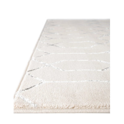Tapis de style glam à motif géométrique blanc et argenté Glam